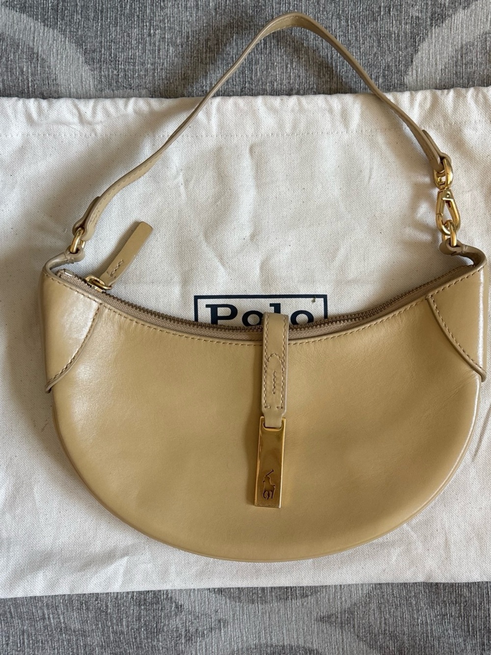 Polo by Ralph Lauren Cashmere Tan calfskin Leather Crescent Shoulder Bag